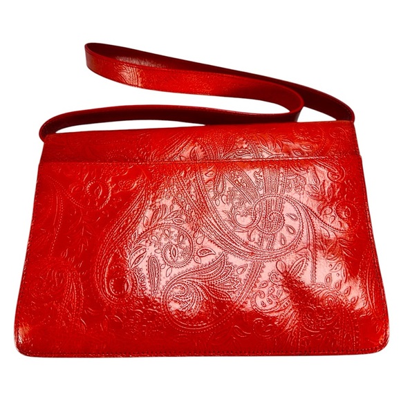 Vintage Franchi Collection Envelope Purse Handbag Red Paisley Textured Leather. - Picture 4 of 14